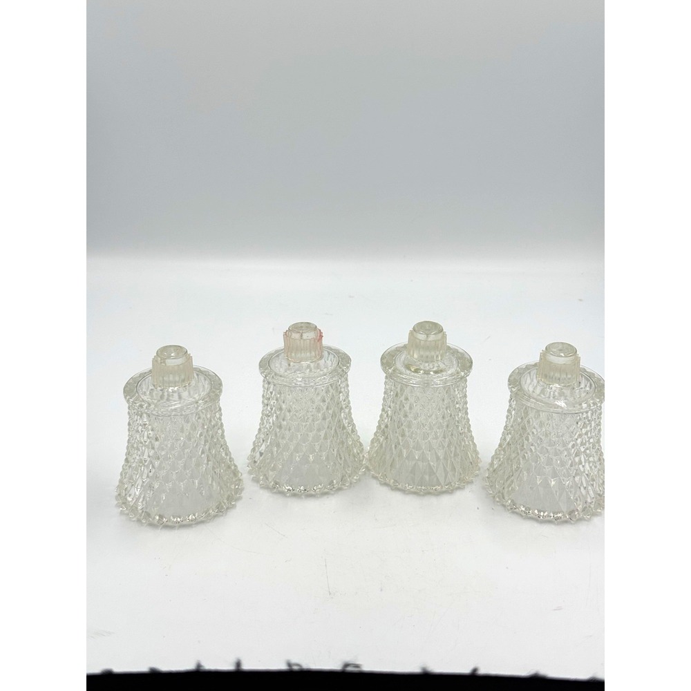 Set of 4 Clear Textured Pressed Glass Votive Candle Holders Geometric 4"